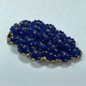 Unsigned MIRIAM HASKELL Blue Flower Fur Dress Clip Large Brooch Gold Tone